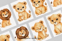 15 Bundle Watercolor Cute Lion Family Happy King Jungle Product Image 3