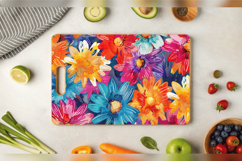 Colorful Watercolor Flower Cutting Boards sublimation Design Product Image 3