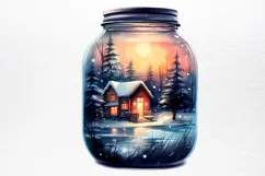 Christmas in Jar Watercolor Clipart PNG Product Image 3
