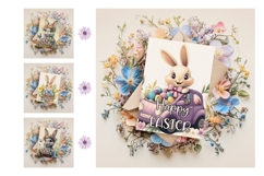 Happy Easter Card Printable, Watercolor Easter Bunny PNG Product Image 3