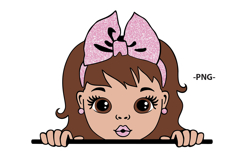 Cute Girl Face with Pink Glitter Bow Clipart PNG SVG Product Image 2