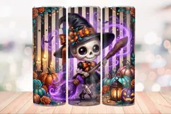Cute Skeleton Witch 20 OZ Skinny Tumbler Wrap Png. Product Image 3
