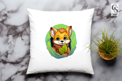 Cute Fox Leaf Nest Clipart Sublimation PNG Product Image 3