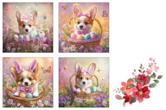 Easter Dog Square Coasters, Easter Basket Square Coasters Product Image 3