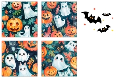Watercolor Halloween Ghost Square Coasters, Halloween Print Product Image 3
