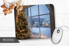 Snowy Holiday Scene with Decorated Tree Mouse Pad PNG Product Image 1