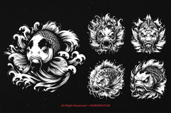 10 Bundle Dark Art Koi Japanese Fish Oriental Tattoo Clipart Product Image 5