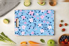 Pink &amp; Blue Cute Floral Cutting Boards sublimation Design Product Image 3