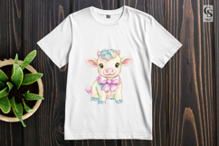 Cute Baby Cow With Bow Clipart Sublimation PNG Product Image 3