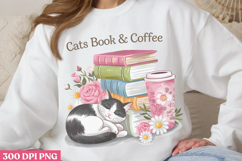 Cats, book &amp; coffee PNG, Reading Book Sublimation PNG Product Image 3