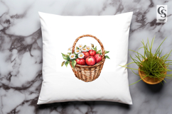 Basket of Red Apples with Flowers Watercolor Clipart Product Image 3