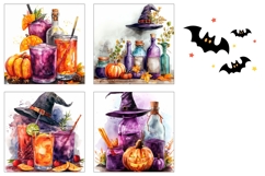 Watercolor Halloween Square Coasters, Cocktails Coasters Product Image 3