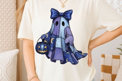 Halloween Blue Ghost Png, Halloween Patchwork Ghost Png. Product Image 3