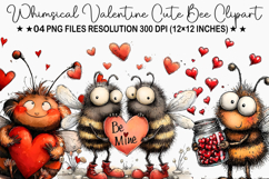 Whimsical Valentine Cute Bee Clipart Product Image 1
