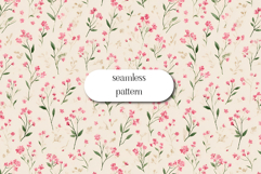 Pink Wildflower Seamless Pattern on Cream Background Art Product Image 1