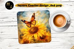 Butterflies Coaster design,Sunflowers Square Coaster png Product Image 1
