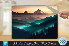 Dark Cyan Landscape Mountain Cutting Board PNG Design Product Image 1