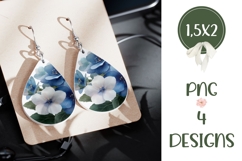 Floral Earring Designs, Blue Flowers Teardrop Earring PNG Product Image 3