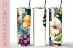 Flowers Watercolor 20Oz Tumbler Sublimation Wrap Product Image 1