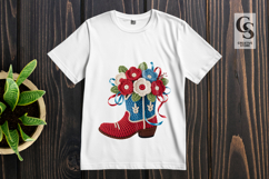 Patriotic Floral Cowboy Boot Clipart Sublimation PNG Product Image 3