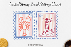 Coastal Stamp Clipart, Beach Postage SVG PNG Product Image 1