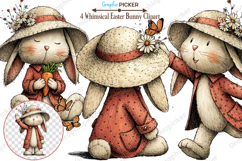 Whimsical Bunny Easter Clipart, Watercolor Easter Bunny PNG Product Image 1