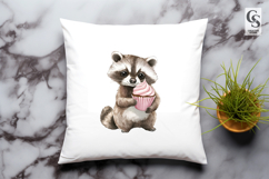 Watercolor Raccoon hold cupcake clipart sublimation png Product Image 3