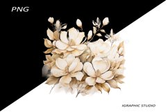 Watercolor Gold Magnolia Clipart, Wedding Flowers Clipart Product Image 1