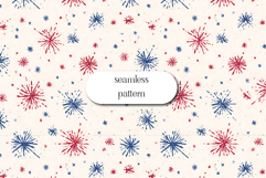 Patriotic Fireworks Seamless Pattern Red Blue Stars Product Image 1