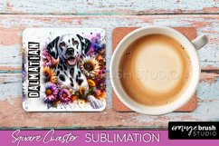 Dog Square Coaster - Dog Mom Floral Coaster Sublimation Product Image 1