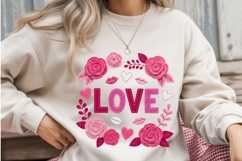 LOVE Floral Valentine PNG, Rose Valentine Shirt Design, Pink Product Image 3
