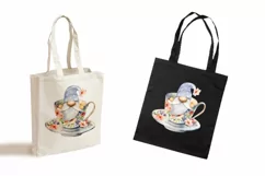 Watercolor gnome in a mug of tea with cookies, Gnome PNG Product Image 3