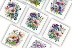 Anemones Bouquets | Watercolour Clipart JPG Product Image 3