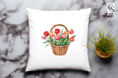 Tulip Flower Basket Clipart PNG Product Image 3