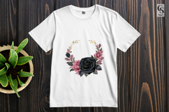 Black Rose Wreath Gold Leaves Clipart Sublimation PNG Product Image 3