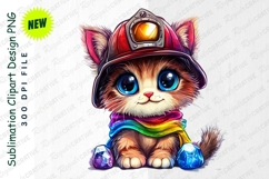 Cute Cartoon Kitten Firefighter With Crystals Clipart Product Image 1