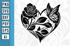 Flower Heart SVG, Floral Heart SVG, Butterfly Heart, Love Product Image 3