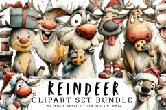 Reindeer Clipart Set Bundle | Cute Christmas Deer PNG | Holi Product Image 1