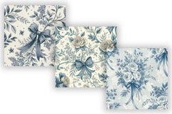 Blue Toile Coquette Bow Seamless Pattern, French Floral Product Image 3