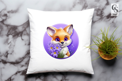 Cute Fox With Purple Flowers Clipart Sublimation PNG Product Image 3