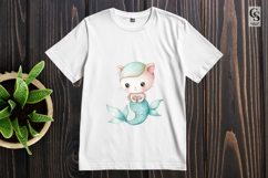 Cute Cat Mermaid Watercolor Clipart Sublimation PNG Product Image 3