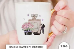 Watercolor Perfume with flowers and shoes Sublimation Product Image 3