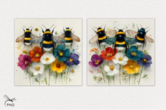 Bumblebees on flowers digital paper, background clipart Product Image 3
