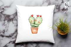 Cute Hugging Cactus Couple Clipart Sublimation PNG Product Image 2
