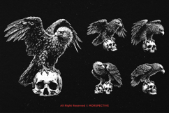 10 Bundle Dark Art Eagle with Skull wild bird Tattoo Clipart Product Image 5