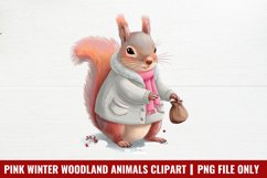 Pink Winter Woodland Animals Clipart Bundle PNG Product Image 4