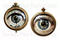 Clocks, Eyes, Steampunk, Ephemera, PNG, watercolor, Clipart Product Image 3