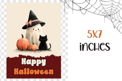 Cartoon Halloween Greeting Card PNG, Halloween Cat Wall Art Product Image 3
