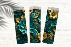 3D Teal and Gold Floral Skinny Tumbler Wrap Sublimation PNG Product Image 3