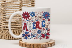 America PNG, Faux Embroidery Patriotic Flower Sublimation Product Image 3
